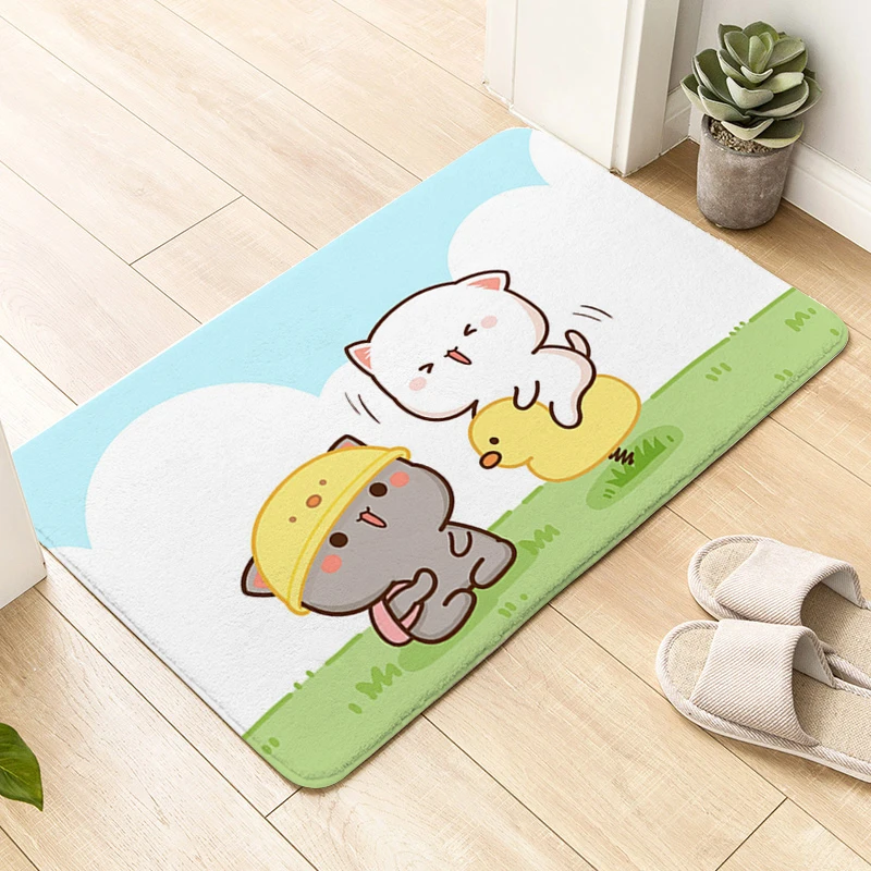 Porch Foot Mat Non-slip D-Peach D-Mochi Cat Cute Carpet Entrance of House Custom Doormat Slip-resistant Bedroom Living Room Rug