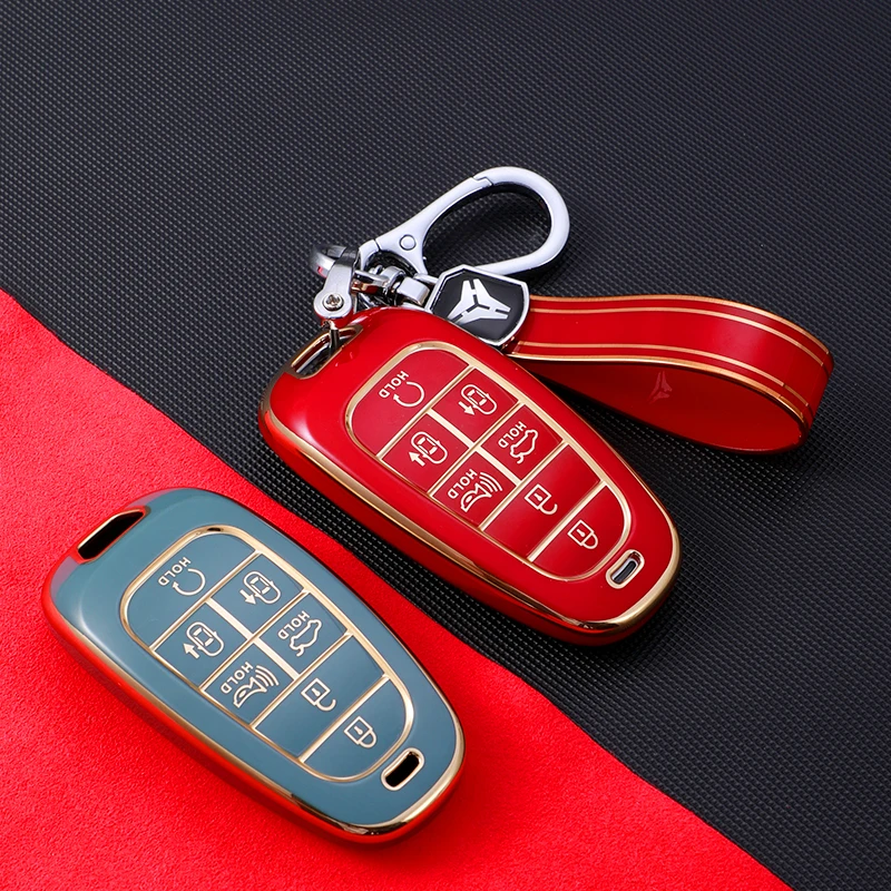 7 Buttons TPU Car Key Cover for Hyundai Santa Fe Tucson 2022 NEXO NX4 Atos Solaris Prime 2021 Auto Shell Fob Case Keychain