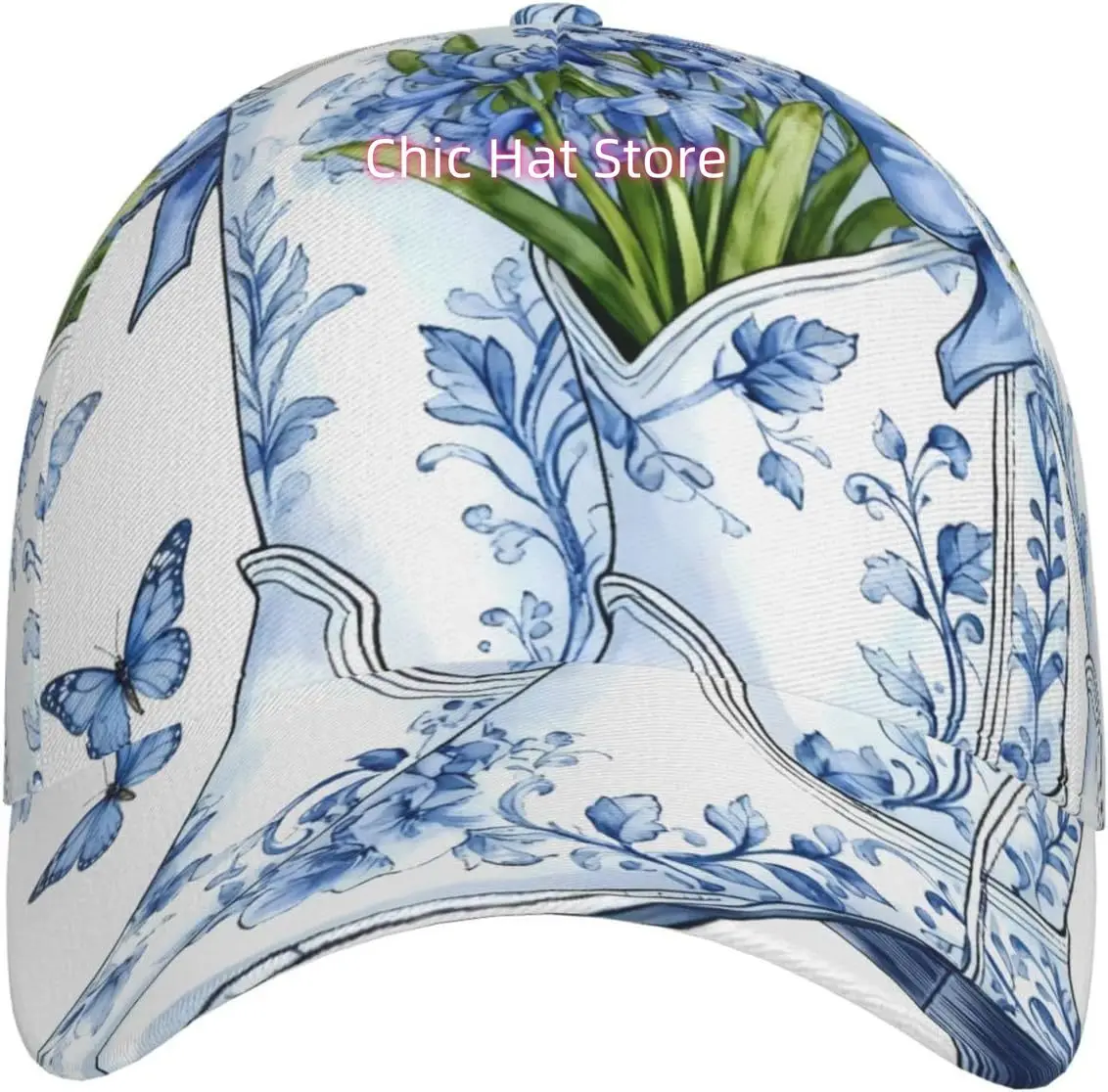 Blue and White Chinoiserie Flower Pattern Baseball Cap Adjustable Cotton Baseball Hat for Sports, Outdoor, Travel Gifts for Men