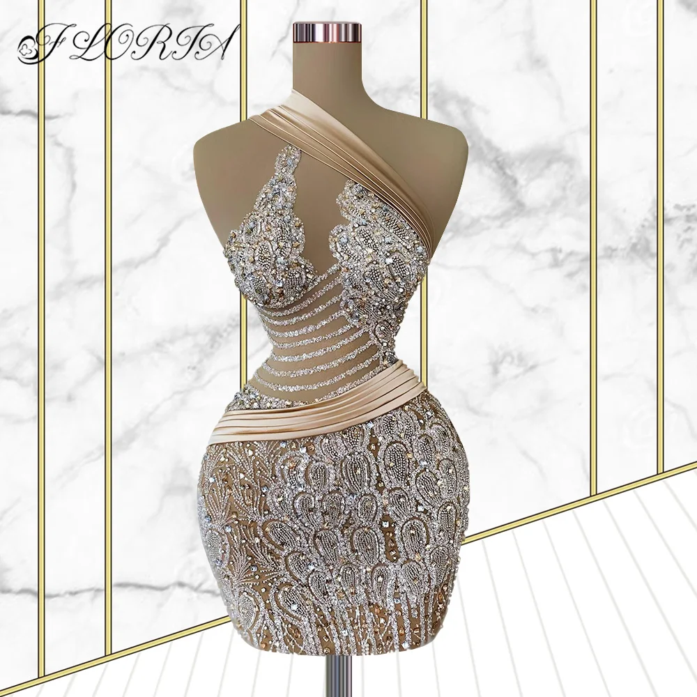 Elegante lantejoulas de cristal sereia vestido de baile um ombro feito sob encomenda vestido de festa curto cocktail desses para a mulher vestidos de luxo