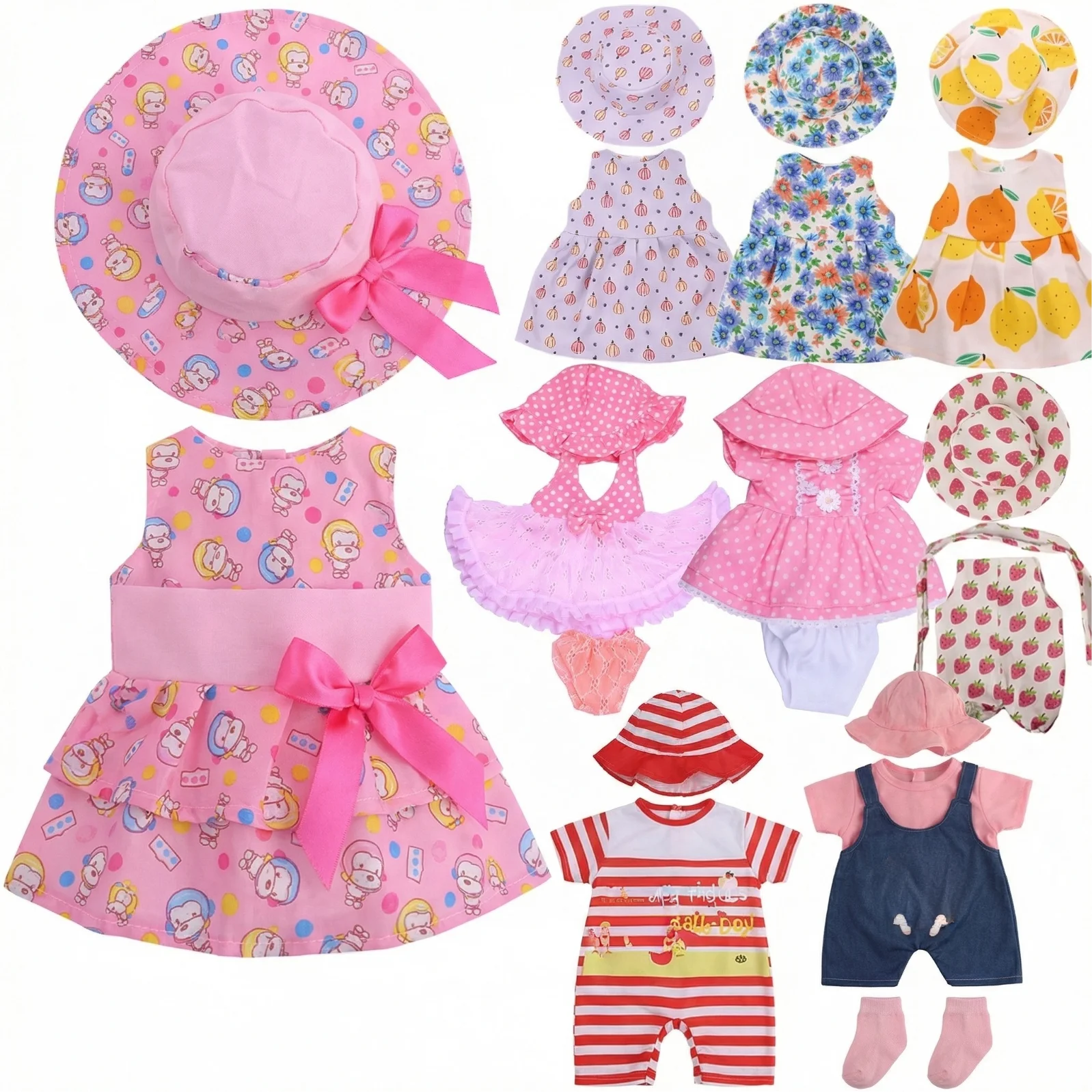 Doll Clothes Dress + Hat Cute Travel Dress Up For 18 Inch American Doll  43 Cm Baby Doll Accessories Generation