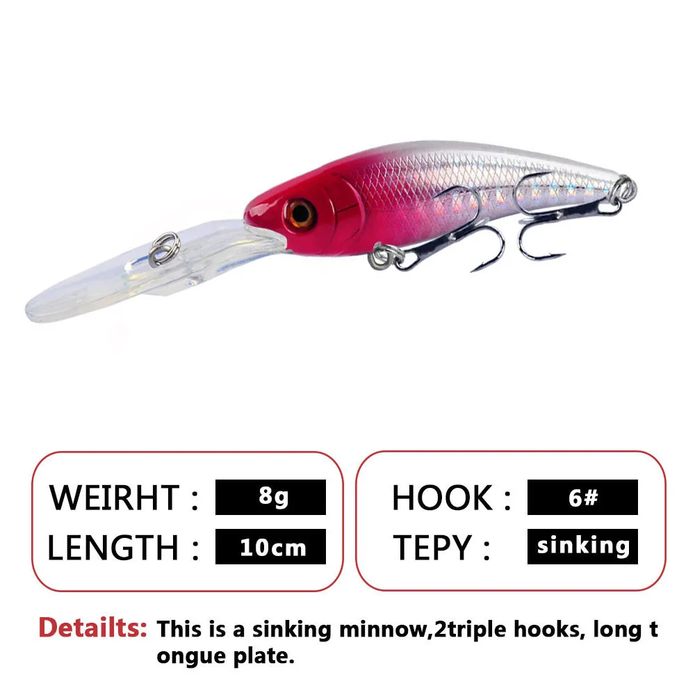 YUCONG 1PC Sinking Minnow leurre 10cm-8g Troling Fishing Bait Noisy Hard Lure Diving Wobbler Hart köder cebo duro Isca fisching