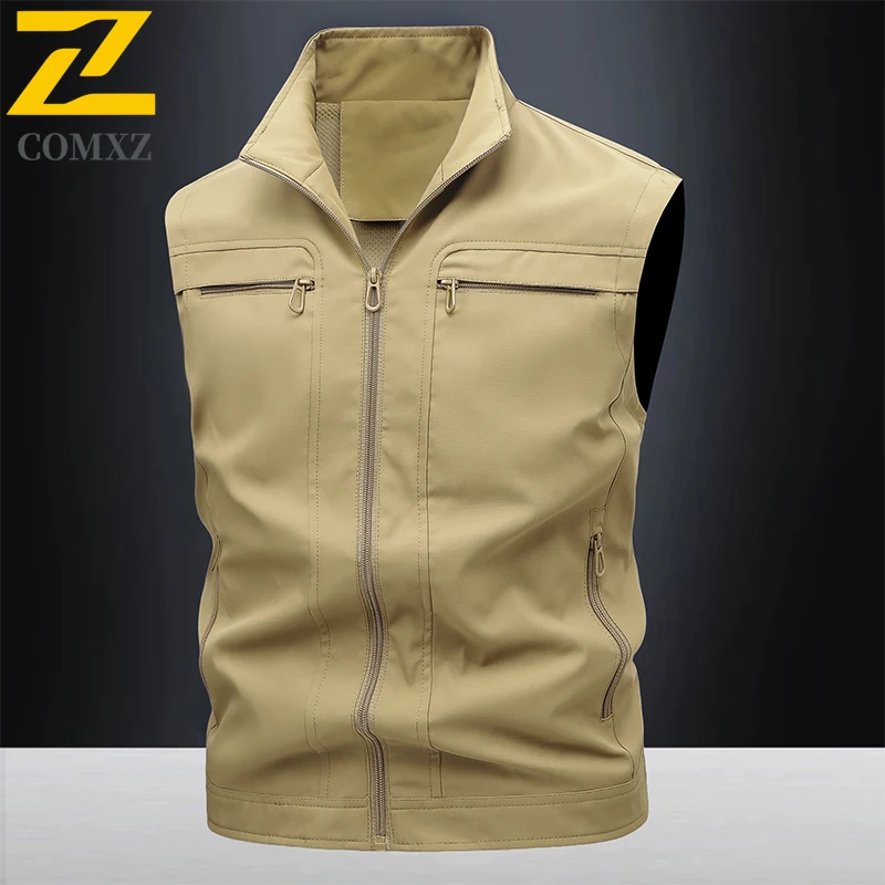 2025 New Camping Fishing Vest Men's Autumn Casual Zipper Pocket Sleeveless Work Jacket Waistcoat Outdoor Cycling Windproof Vests