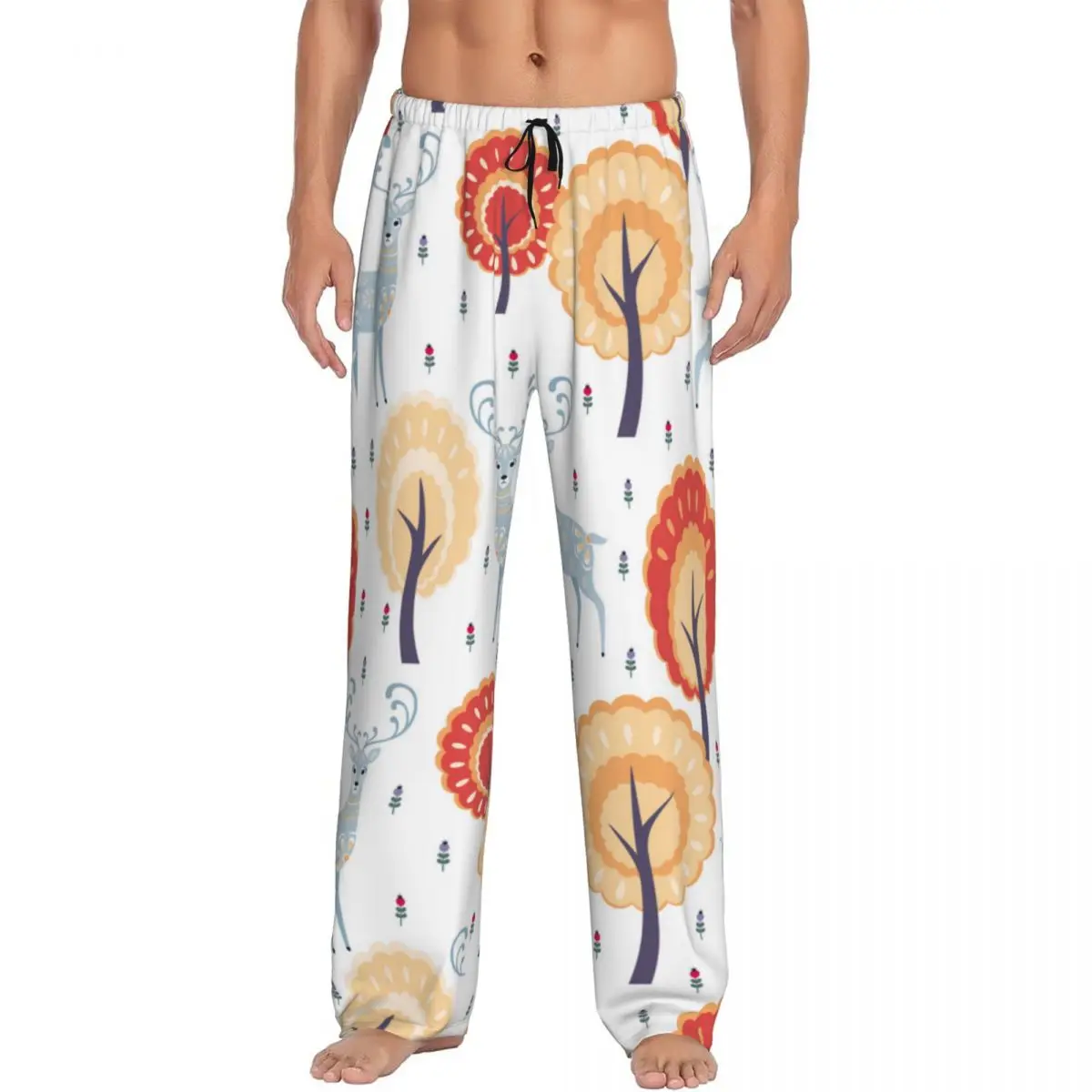 Mens Pajamas Pyjamas Pants Folk Deer And Tree Lounge Pants Sleep Bottoms