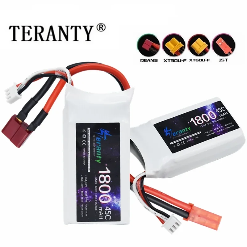 Batería LiPo 2S de 7,4 v, 1800mAh, 45C para Drones teledirigidos, helicóptero, coche, barco, piezas de repuesto con baterías Deans T XT60 JST XT30 2S