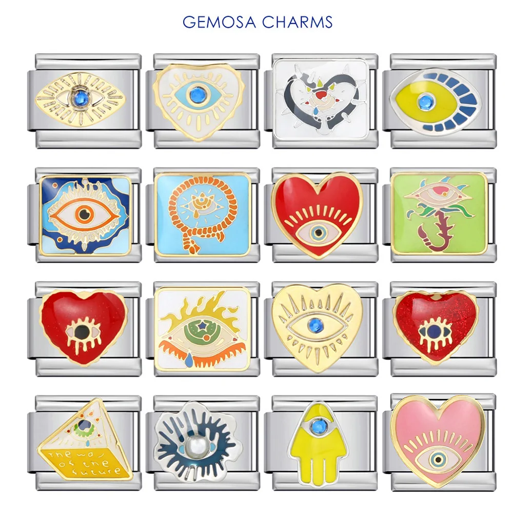 GEMOSA New Desingn Women Men Devil Eyes Fit 9mm Italian Charm Link Stainless Steel Bracelet Making DIY Trend Jewelry Beads