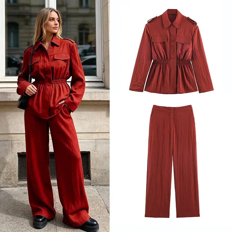 SLTNX Ladies autumn fashion waist elastic coat drape loose trousers fashion street suit commuter leisure suit