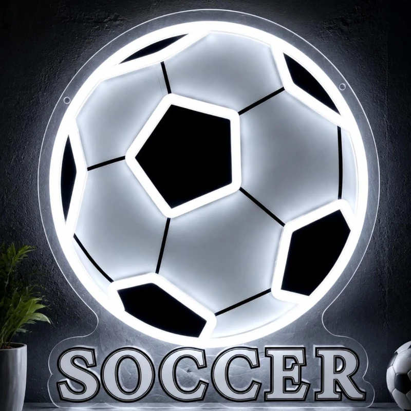 Soccer Neon Sign LED Neon Light USB Powered, Christmas Gift, Sports Club Bar Man Cave Boys Bedroom Game Room Home Decoration