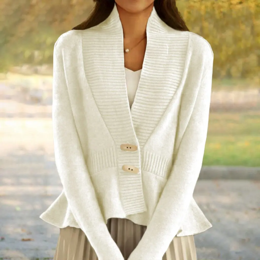 

Women's Vintage Knitted Cardigan Solid Color V-neck Ruffled Hem Sweater Jacket Autumn Winter New