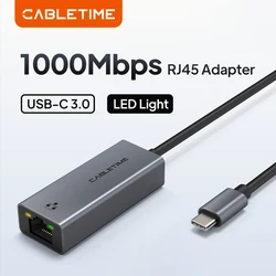 CABLETIME USB C LAN Adapter to Ethernet 1000Mbps Network for PC Dell Lenovo RJ45 Adapter USB C Network Card C361
