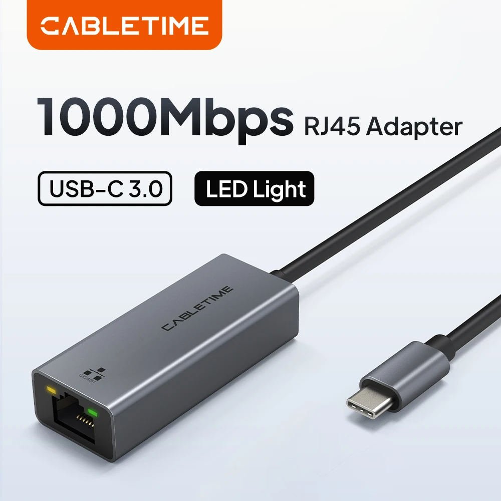CABLETIME USB C LAN Adapter to Ethernet 1000Mbps Network for PC Dell Lenovo RJ45 Adapter USB C Network Card C361