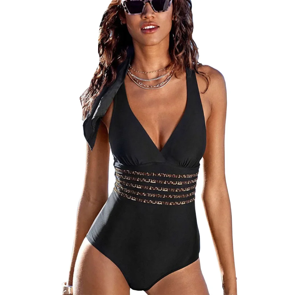 2024 nuove donne Sexy costumi da bagno di un pezzo nuoto Bikini leopardo tuta Criss Cross bagnanti femminili costume da bagno Mujer costumi da bagno