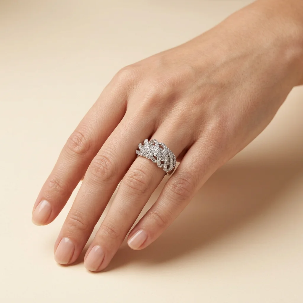 YLMyself Braided CZ Ring Woven Wide Band Pave Openwork Silver Color Statement Cocktail Wedding Jewelry Women