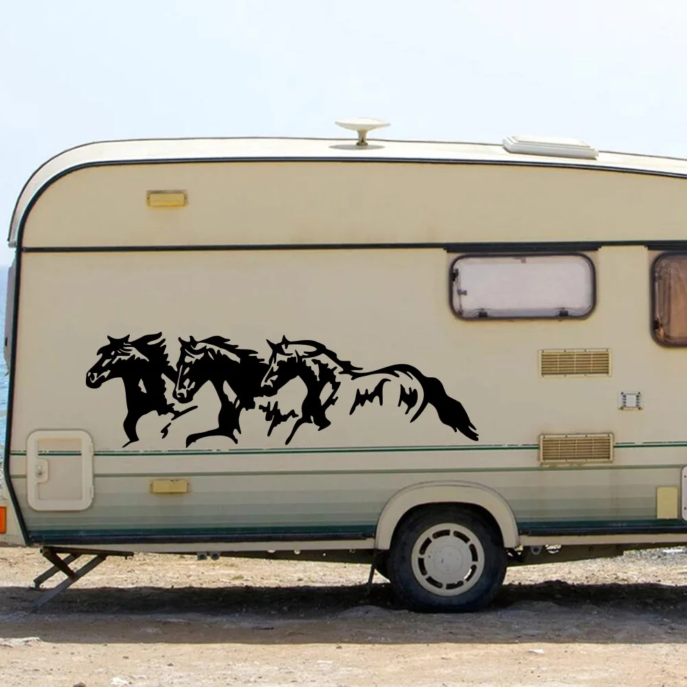 3Pc Horses Running Camper Rv Car Sticker Farmhouse Camping Caravan Trailer Motorhome Van Truck Decal Vinyl Decor