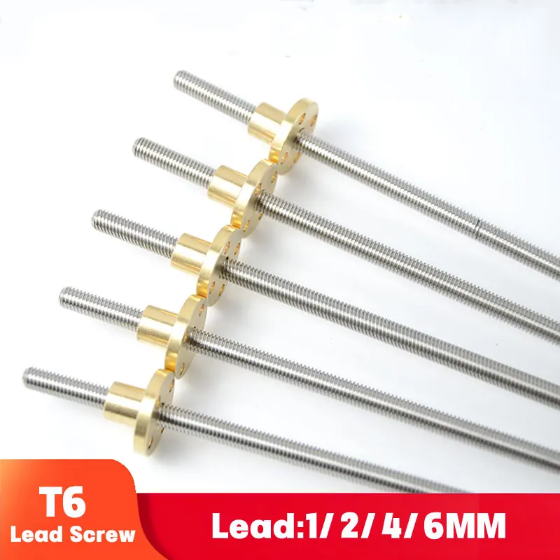 304 stainless steel  T6 Lead Screw  Lead 1mm 2mm 4mm 6mm Pitch 1mm OD 6mm length 100mm-550mm Brass Lead Screw Nut CNC 3D Printer