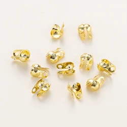 50Pcs 14K/18K Gold Color Plated Brass Ball Beads Chain Crimp Bead Tip Knot Cover Clasps for DIY Jewelry Making Findings Supplies