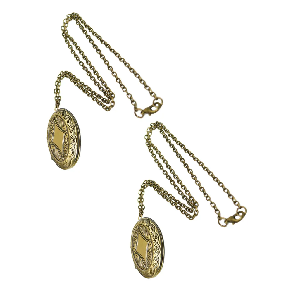 

2 шт. овальные бронзовые медальоны-кулоны для фото, гравированные, винтажные, для женщин, для хранения памятных вещей, с подвеской-шармом