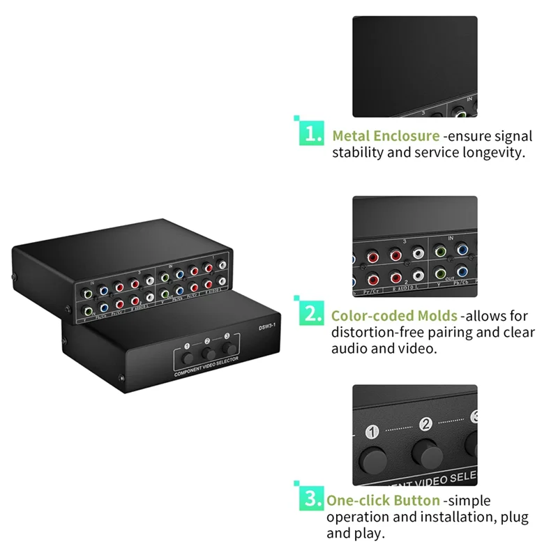 B50B-3 canal 5 RCA Ypbpr Selector AV Switcher 3 en 1 salida Ypbpr componente RGB Switcher