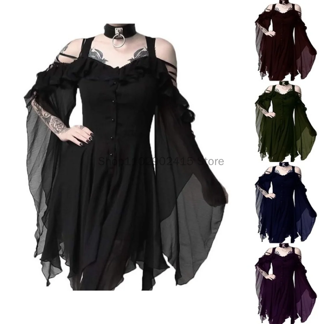 Medieval Retro Queen Princess Strapless Evening Dress English Gothic Rave Party Halloween Vampire Witch Horror Cosplay Costume