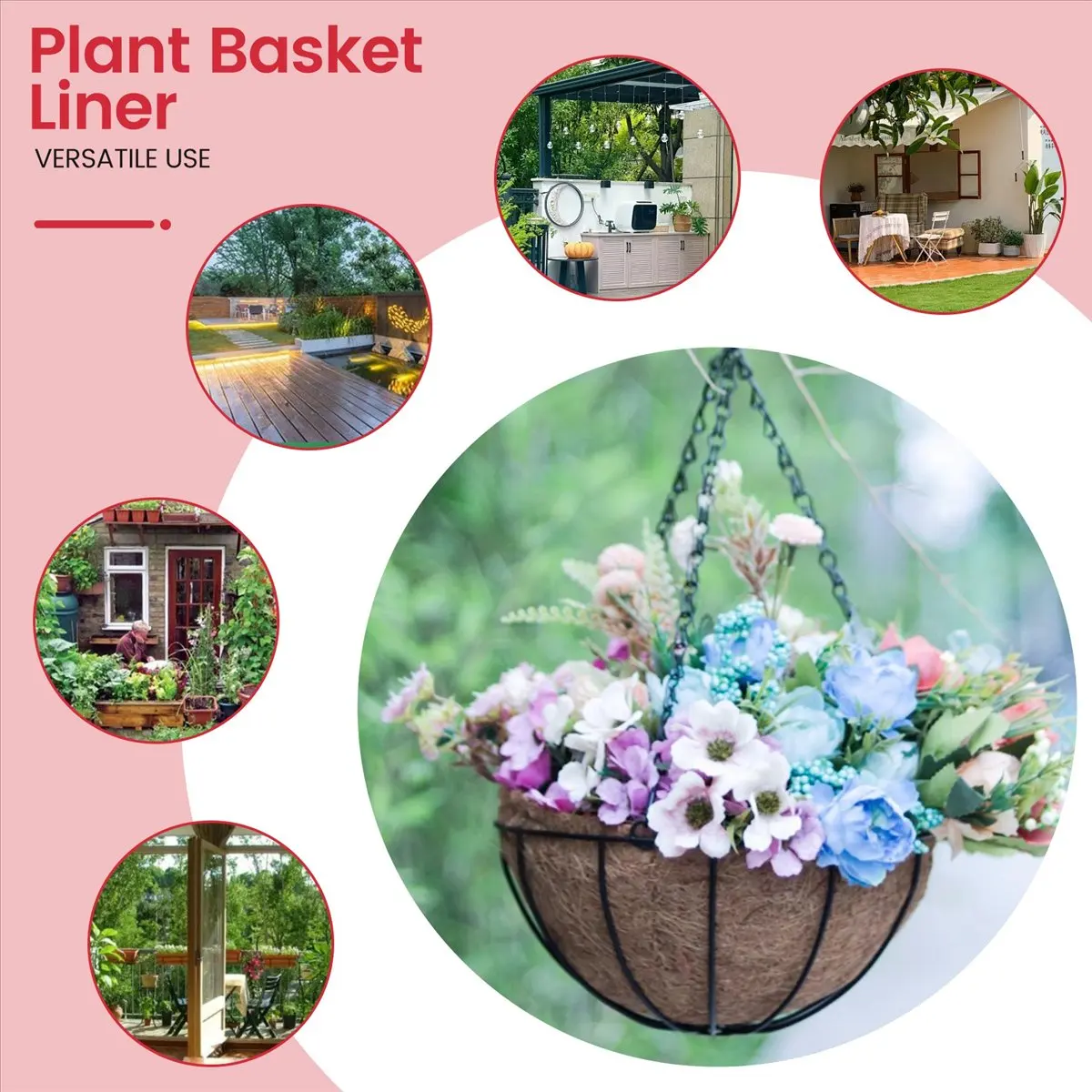 A75K 2PCS Round Replacement Liner for Hanging Basket, 12 Inch Coconut Fiber Plant Basket Liner for Garden Planter Flower Pot