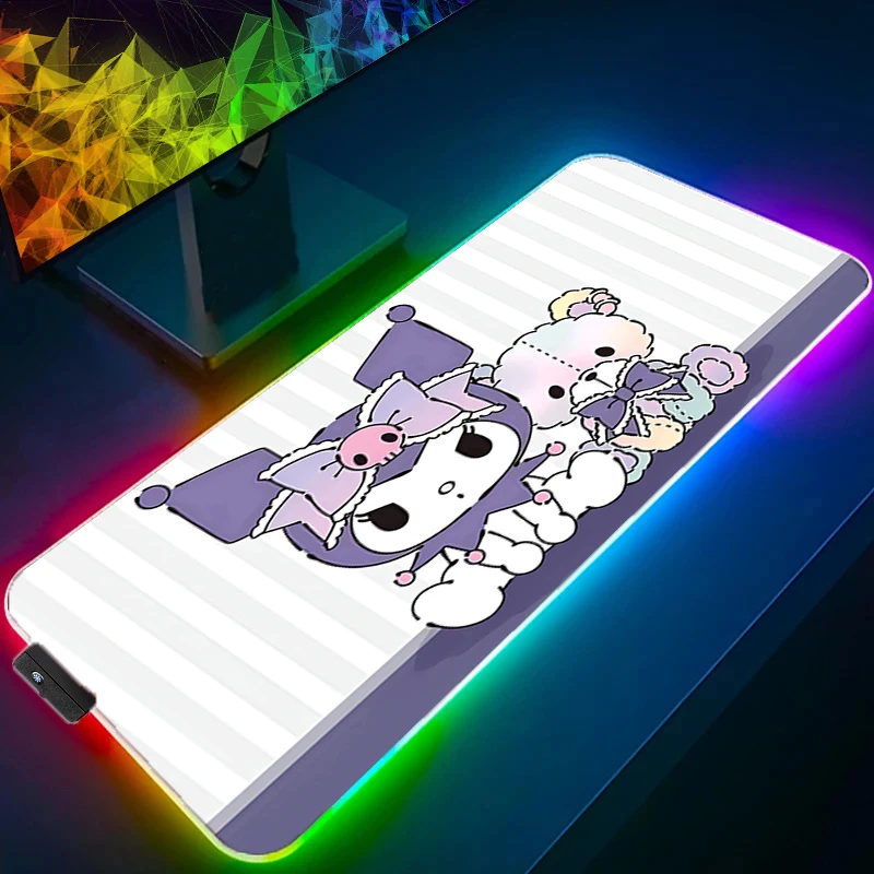 

LED Mouse Pad K-kuromi Backlight Gaming Accessories PC Computer Keyboard Gamer RGB Desk Mat alfombrilla xxl 900x400 Mousepad