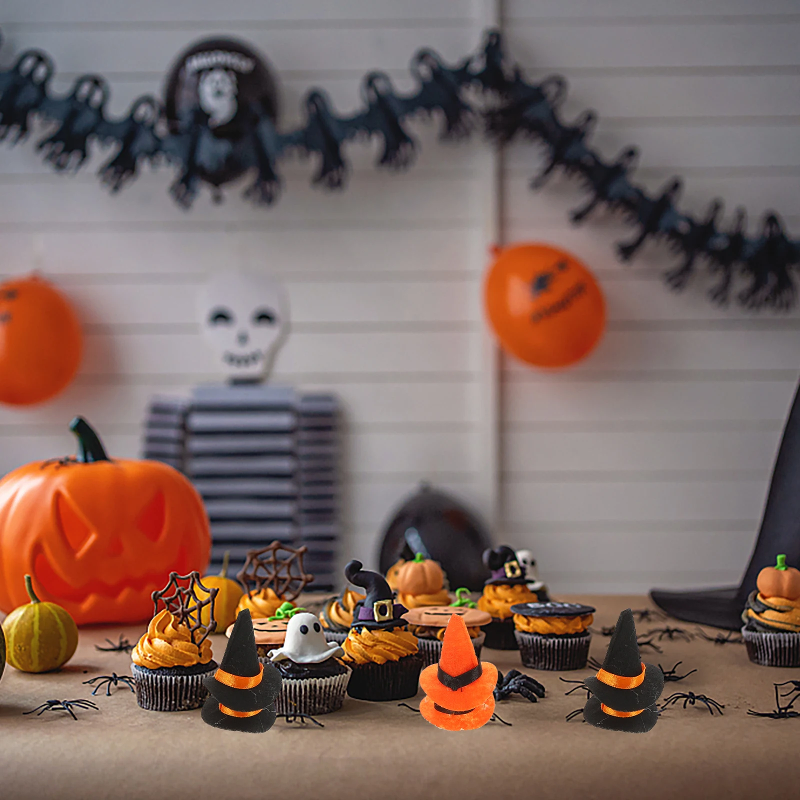 

1Set Miniature Witch Hat Broom Cauldron Decor Mini House Ornament Round Edges Smooth Surface Vivid Visual