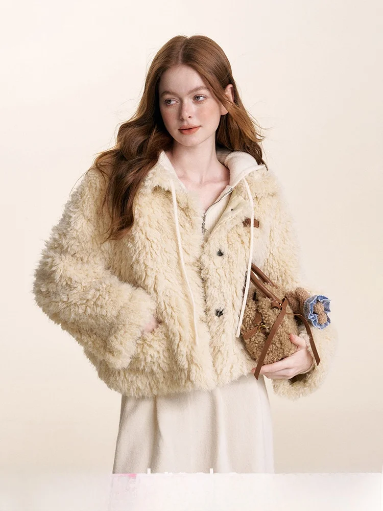 

Kroche Cr Puff One-Piece Winter Coat Thi Lamb Fur ort Sle Teddy Bear Curling Hair Design Commute Sle Women's Jaet