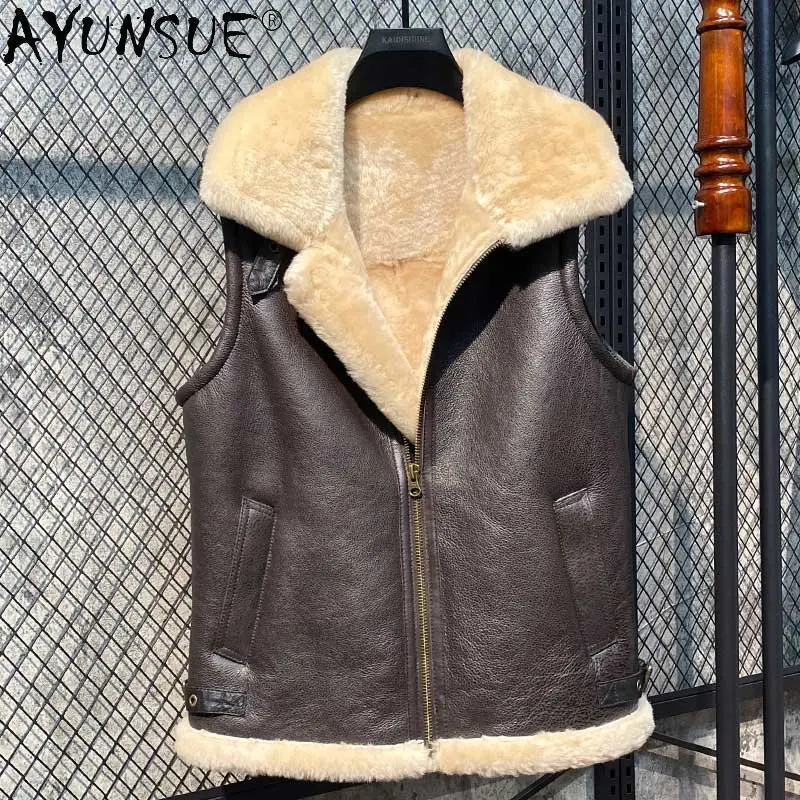 Genuine Leather Jacket Men's Vest Thick Winter Jacket Sheepskin Fur Coat Men Nature Fur Jacket Real Leather De Cuero Genuino FCY