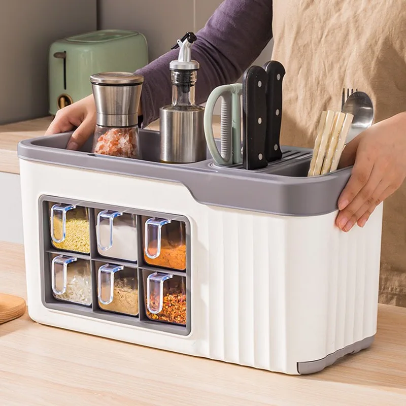 Kitchen Storage Organization Rack Multifunctional Seasoning Box Knife Rack Seasoning Storage Rack Can Kitchen Organizer Box