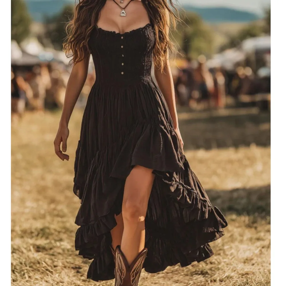 

Retro Elegant Tube Top Irregular Lotus Leaf Dress Summer Fashion New Style Waist-cinching Sexy Sleeveless Dress Платье Женское
