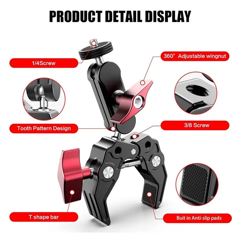 A37T-Off-Road Action Cam Holder For Gopro, Multifunction Camera Mount Clip For 1.75-2
