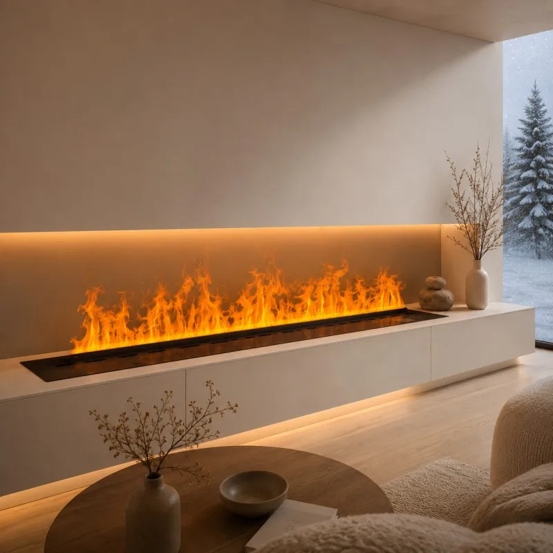 Smart 3D Water Vapor Fireplace Realistic Flame Visual Modern Recessed Water Vapor Fireplace firepit for Apartment Centerpiece