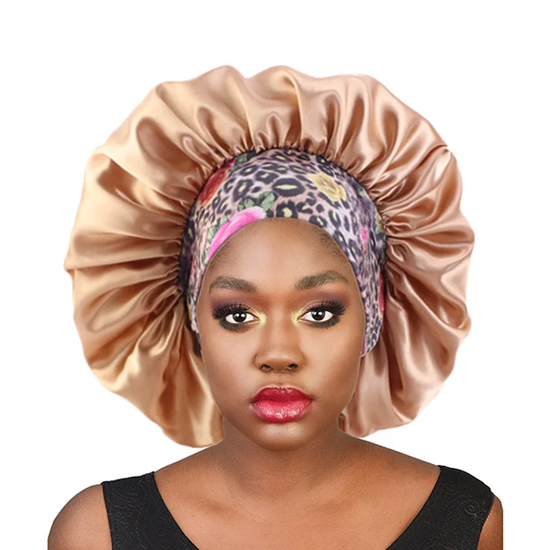 Elastic Silky Satin Bonnet Sleeping Cap Women African Pattern Ankara Print Hat Adjustable Night Sleep Cap Soft Headcover