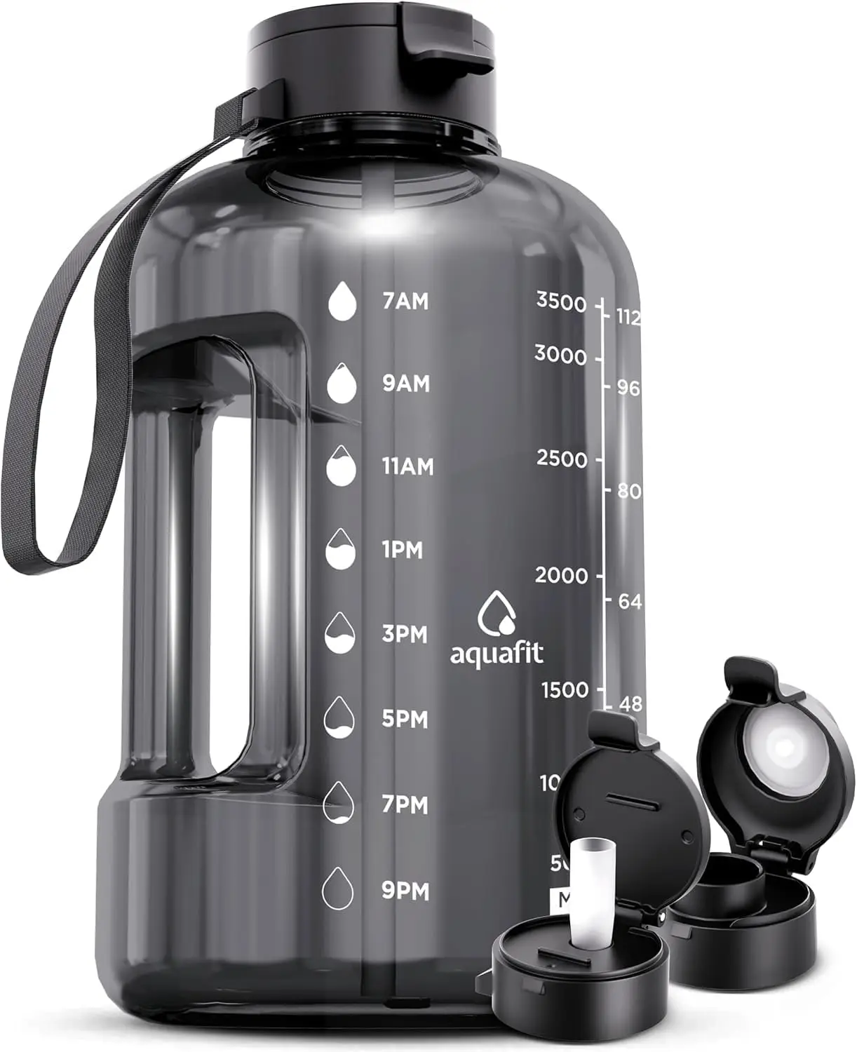 

1 Gallon Water Bottle with Time Marker - Straw & Chug Lid - BPA Free Gym Jug (Gray, 128 oz)
