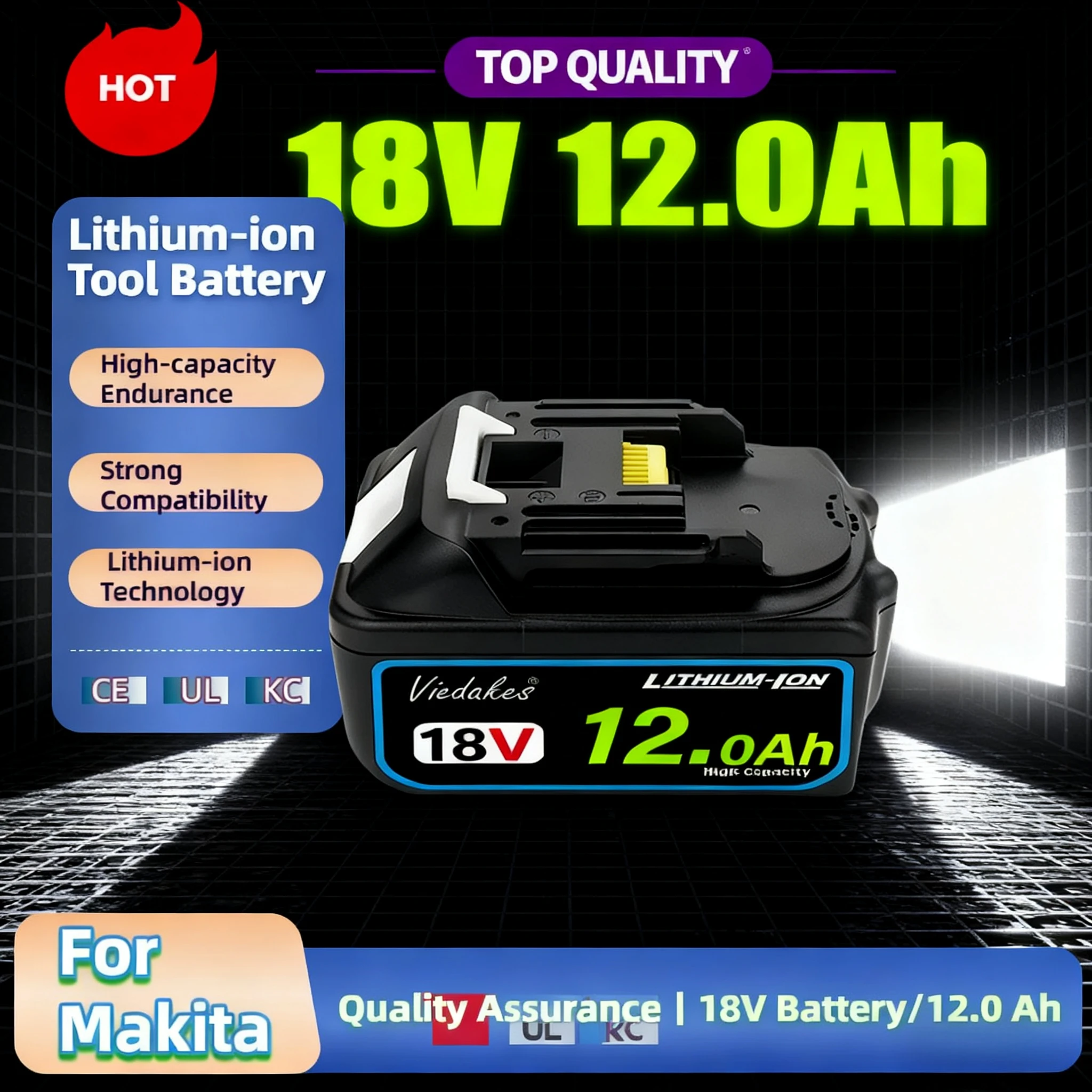 

Original for Makita 18V 12.0Ah large-capacity tool battery,and the lithium battery replaces LXT BL1860 BL1850Equal model.