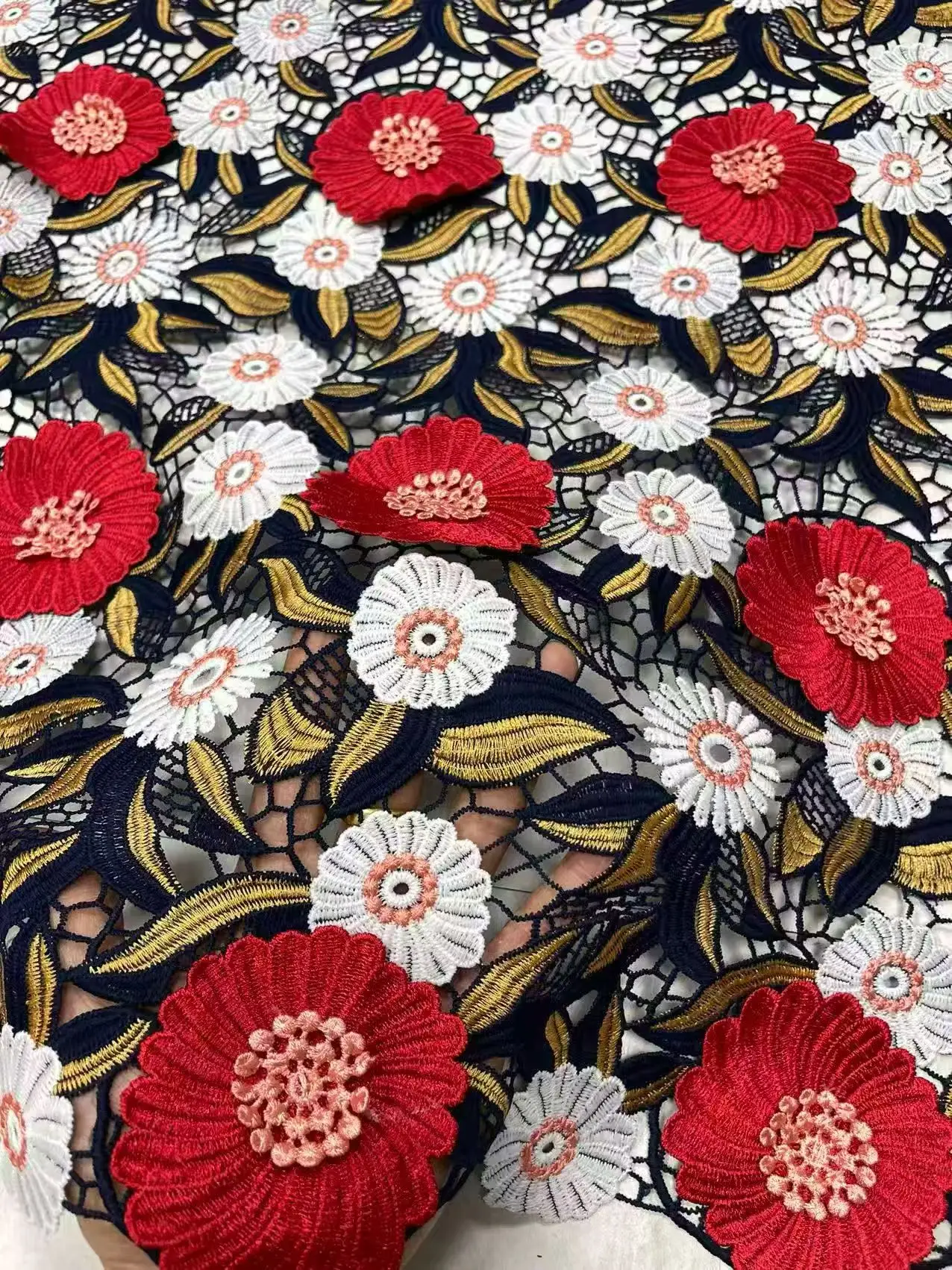 

Роскошная африканская кружевная ткань 2026 Высококачественное кружево с вышивкой камнями 3D шнур Французское кружево для нигерийского свадебного платья 5 ярдов Hm235-1