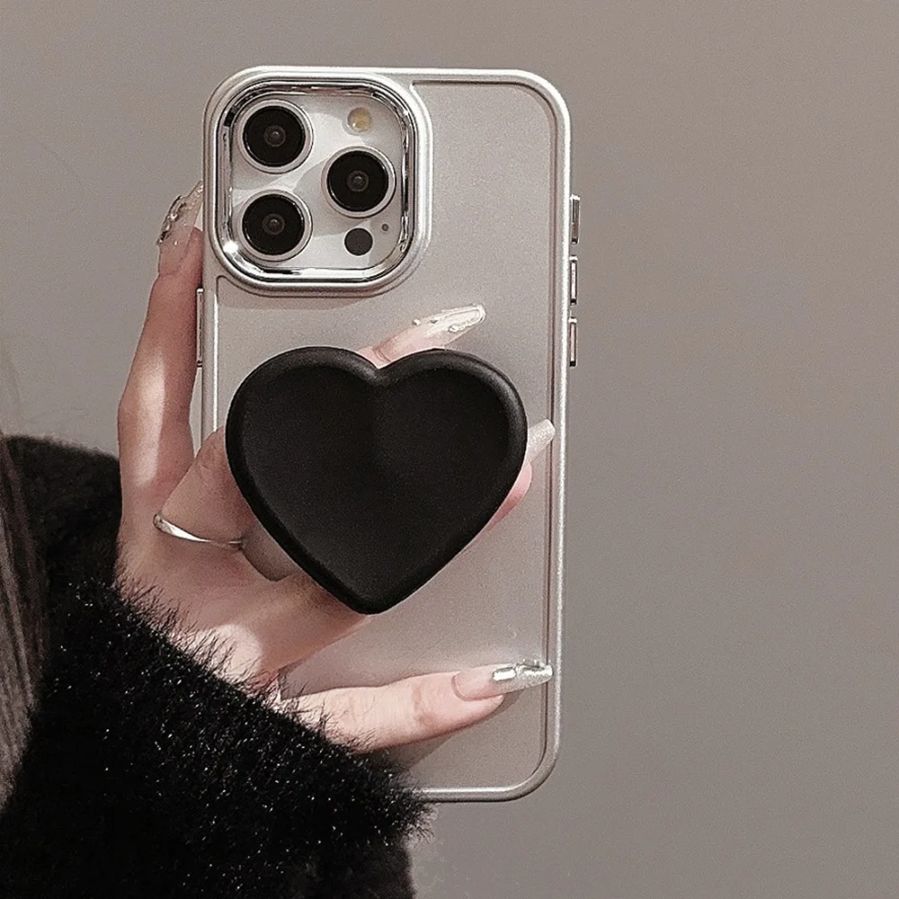 Koreanische schwarze Liebe Herz Klapphalter Ständer Telefon Fall für iPhone 16 15 13 12 11 14 Pro Max XR XS Überzug stoßfeste Rückseite