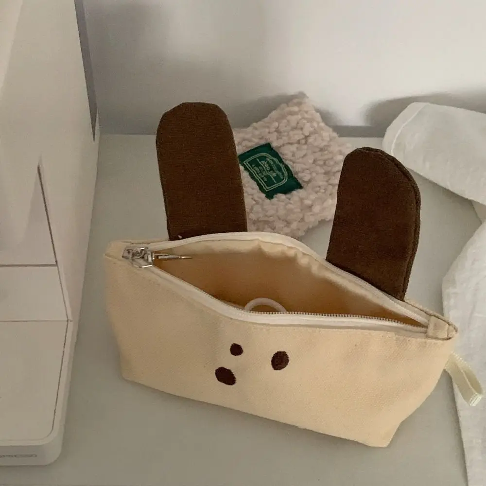 Bolsa de lápices con cremallera creativa de gran capacidad, bolsa de almacenamiento de perro lindo, bolsa de bolígrafo de lona multifunción, suministros escolares para estudiantes