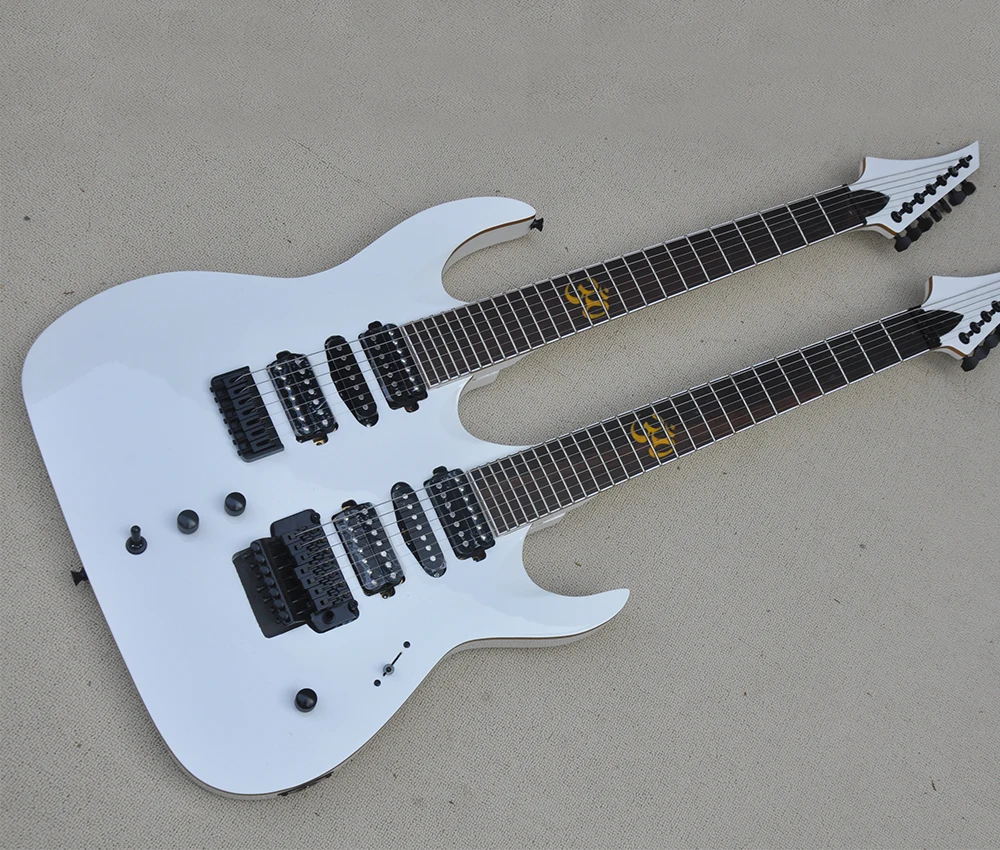 

7+7 Strings White Semi-hollow Double Necks Electric Guitar with Rosewood Fretboard,Customized Color/Logo Available