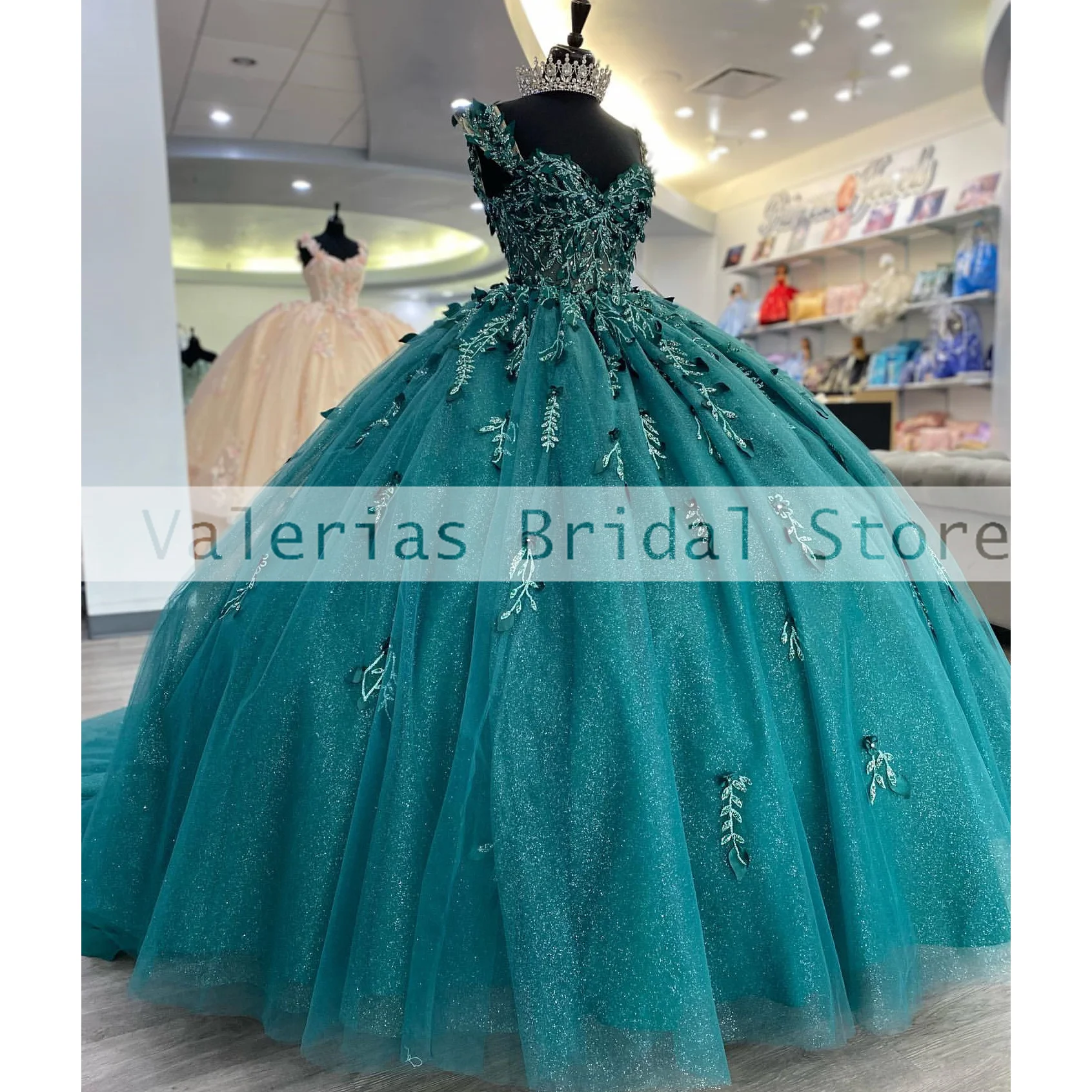 Verde brilhante quinceanera vestido de baile apliques rendas espartilho para doce 16 vestidos de baile vestido de 15 quinceañeras personalizado