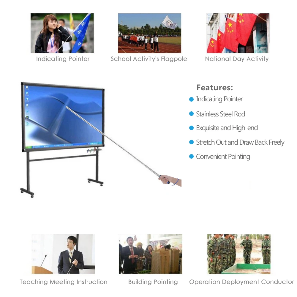 1.2 Meters Outdoor Flagpole Stainless Steel Telescopic Flag Pole for Teachers' Teaching Pointer Tour Guide Banner