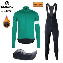 YKYWBIKE Cycling Winter Men Jersey Set Thermal Bib Pants Cycling Clothing Bike Tights Weatherproof  Thermal Fleece Coat Bicycle