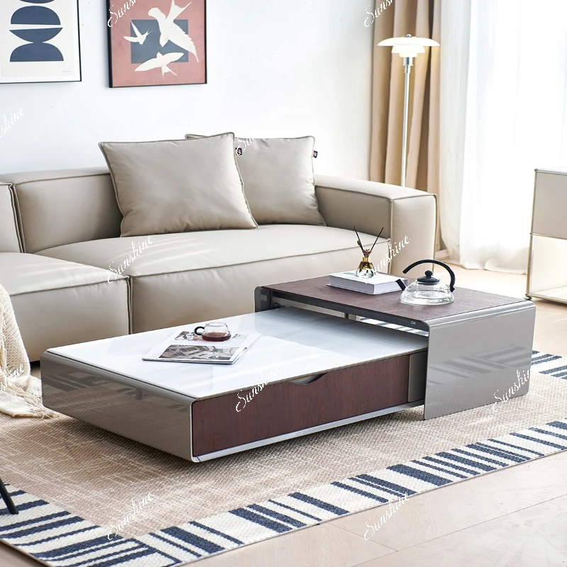 Modern simple microcrystalline stone living room coffee table rectangular high and low combination table