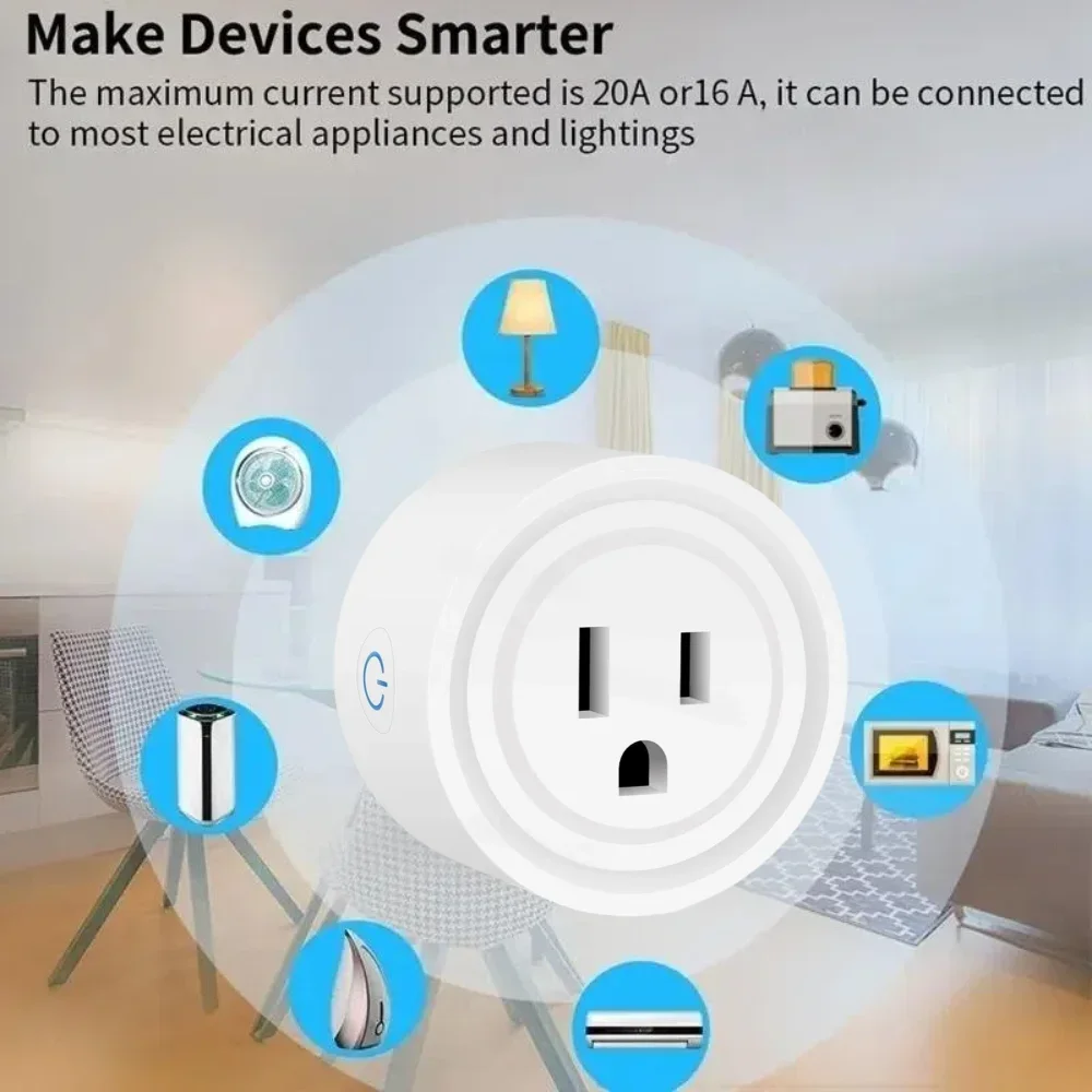 Prise Wifi intelligente 20A 16A, prise US, application de téléphone, commande vocale à distance, 100-240V, minuterie sans fil, interrupteur, pour Google Home Auto
