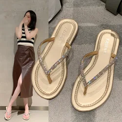 Women Summer Slippers Beach Non-Slip Slides Flip Flop Casual Female Shoes Flat Bottom Rhinestone Beach Slipper Solid Pantuflas