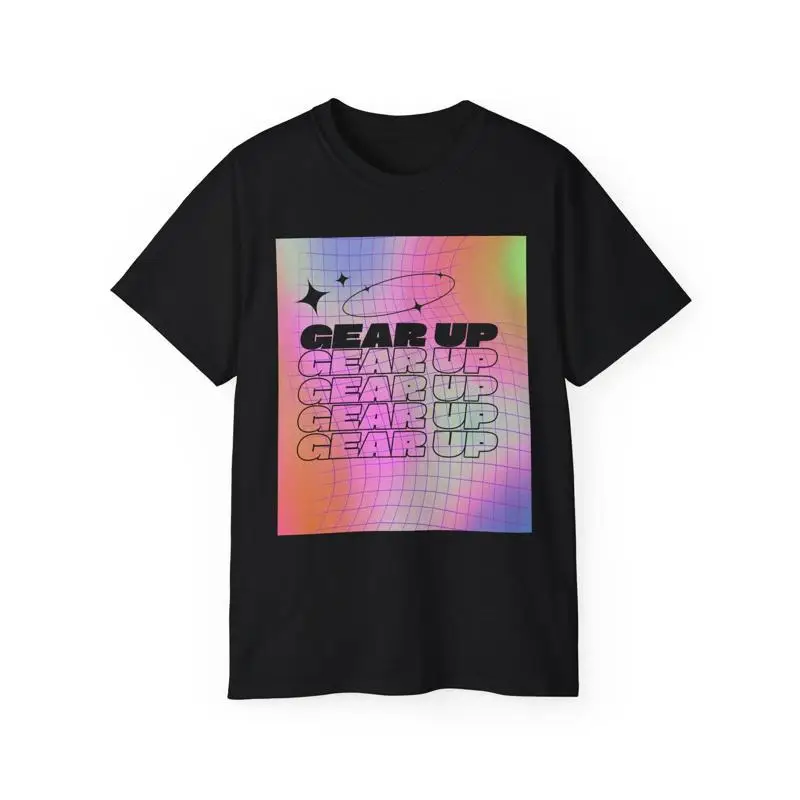 

Красочная ультра хлопковая футболка «Gear Up» в стиле ретро, повседневная летняя футболка для рубашек, уличная мода, топ для вечеринок