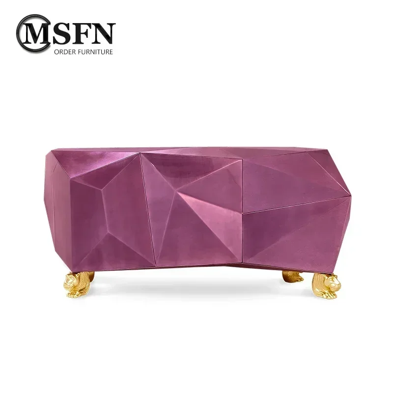 Designer Hotel Restaurant Golden Four-Legged Beast Irregular Diamond Sideboard