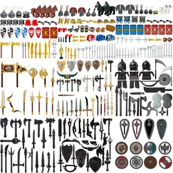 Medieval Military Solider Figure Weapen Accessory Sets Building Blocks Crusader Knight Armor Warrior Shield Sword Flag Brick Toy