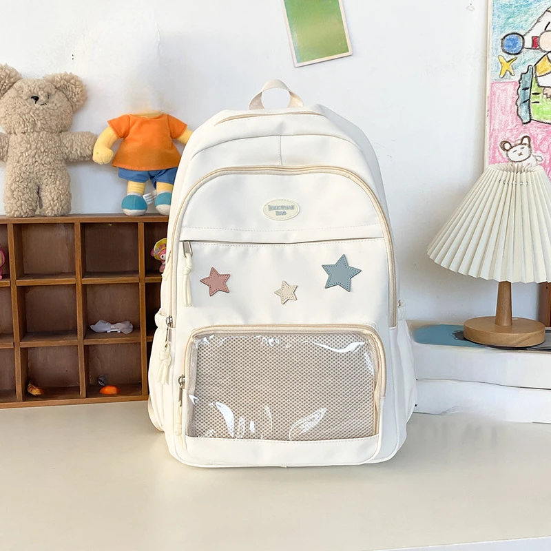 Mochila transparente de estrella estética japonesa Y2k para mujeres y estudiantes, mochila escolar informal de estrella Kawaii para niñas, mochilas Preppy de alta capacidad