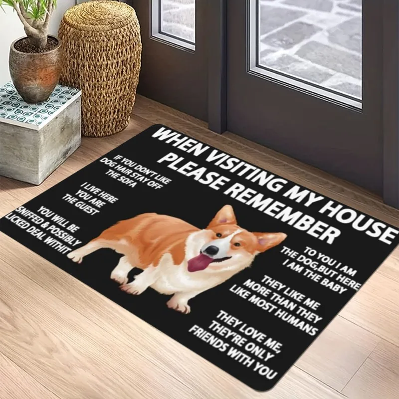 Cartoon Geometric Pet Dog Carpet Mat Rug French Bulldog Corgi Pomeranian Humorous Quote Home Decoration Entryway DoorMat Black